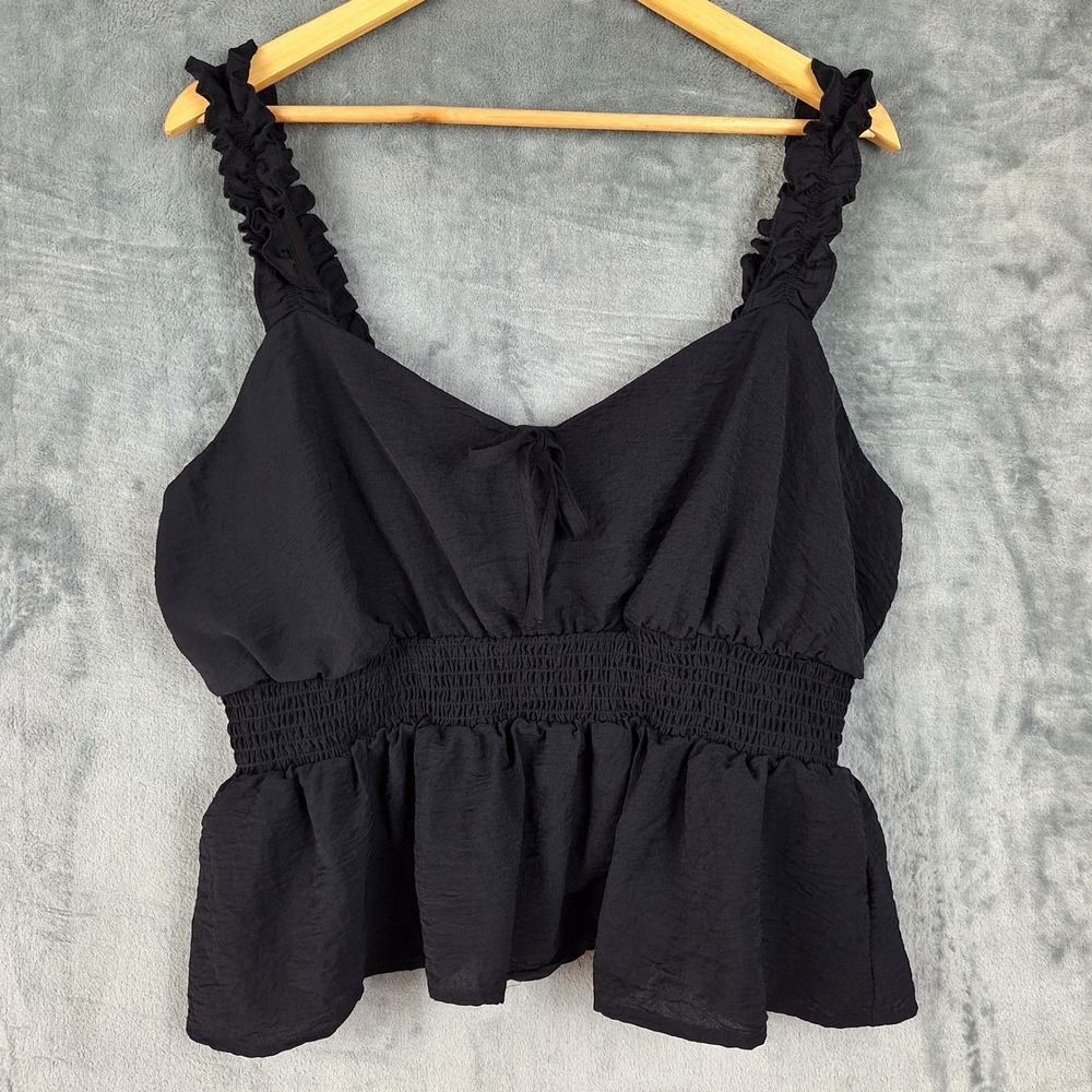 Womens Top 3X Black Babydoll Y2K Fairy Grunge Ruffle Whimsigoth Coquette Smocked